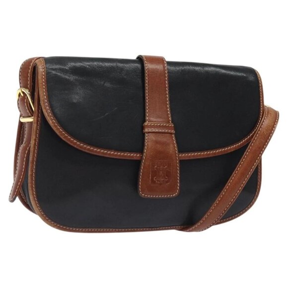 CELINE Shoulder Bag Leather Black Gold Auth - Picture 1 of 16